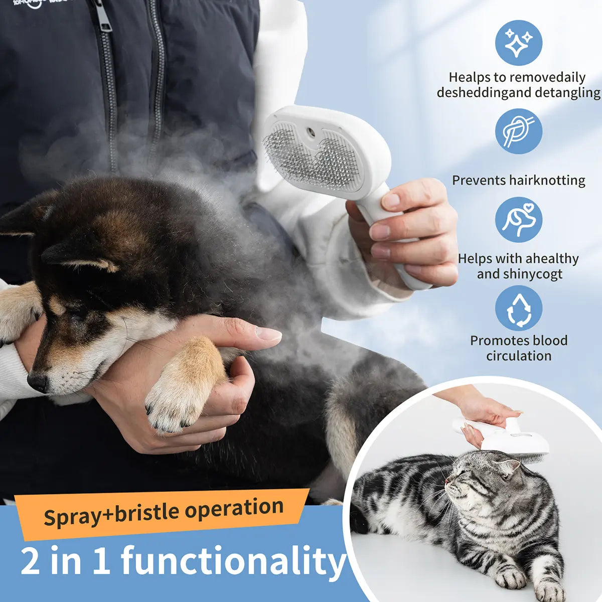Zorello™ 3-in-1 Self-Cleaning Pet Spa Brush